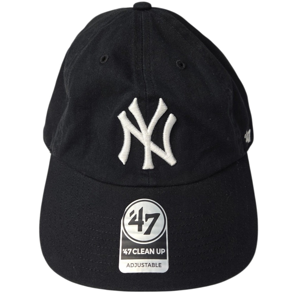 New York Yankees Hat '47 Brand Clean Up Adjustable Strap Cap Black MLB OSFA NEW